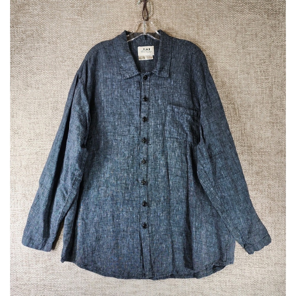 FLAX Jeanne Engelhart Linen Shirt Tunic Womens M Navy Oversized Button Coastal